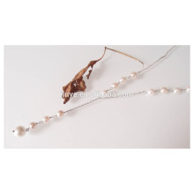 Моды Серебряная Цепочка Белый Жемчуг Lariat Ожерелье 